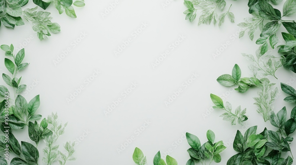 Green Leaf Frame on Neutral Background Green Leaf Frame on Neutral Background