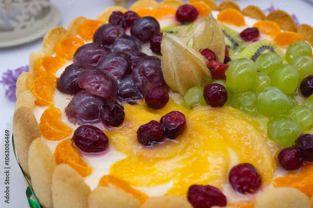 Colorful Fruit Tart Close-Up with Fresh Berries Colorful Fruit Tart Close-Up with Fresh Berries