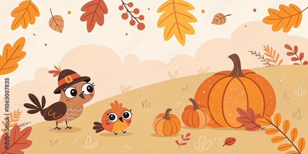 Fototapeta premium minimalist cute cartoon thanksgiving background