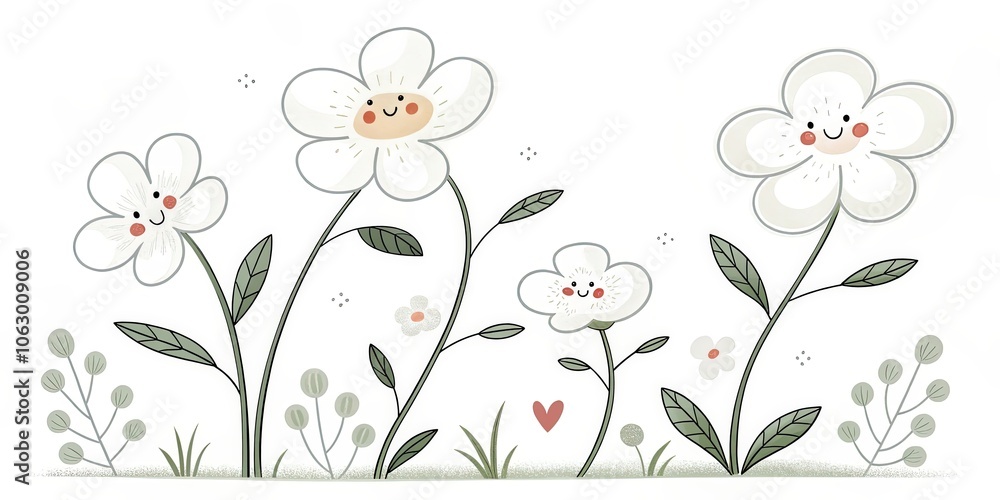 minimalist cute cartoon white flowers background minimalist cute cartoon white flowers background