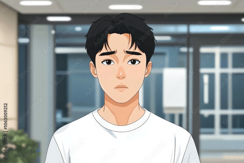 An Asian guy’s face and an avatar of a young businessman illustration. A happy student. An Asian guy’s face and an avatar of a young businessman illustration. A happy student.