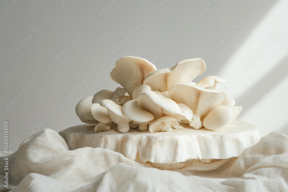 Group of white tall mushrooms on white background Group of white tall mushrooms on white background