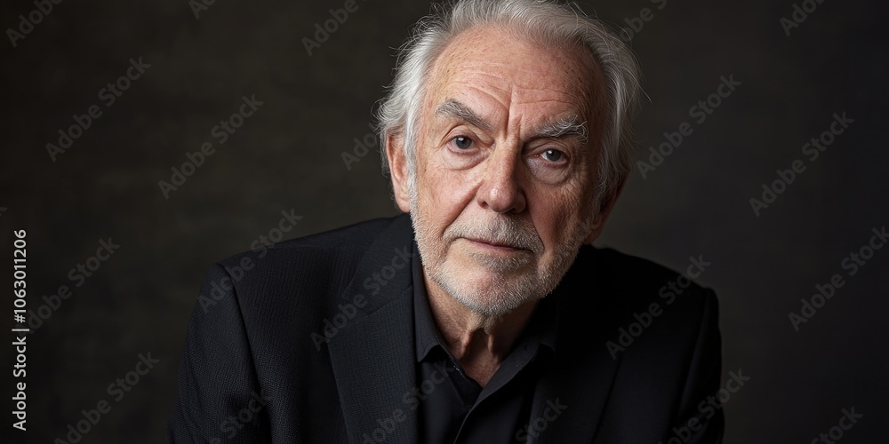 A portrait featuring an older man set against a plain background, showcasing his sense of style and evident confidence in his demeanor and appearance. A portrait featuring an older man set against a plain background, showcasing his sense of style and evident confidence in his demeanor and appearance.