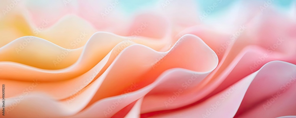 Fototapeta premium Soft pastel waves of fabric in pink, orange, and yellow tones.