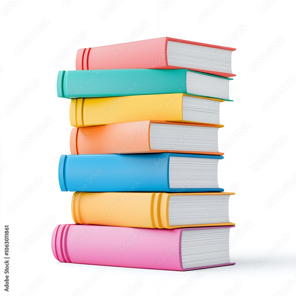 A stack of six colorful hardback books on a white background. A stack of six colorful hardback books on a white background.