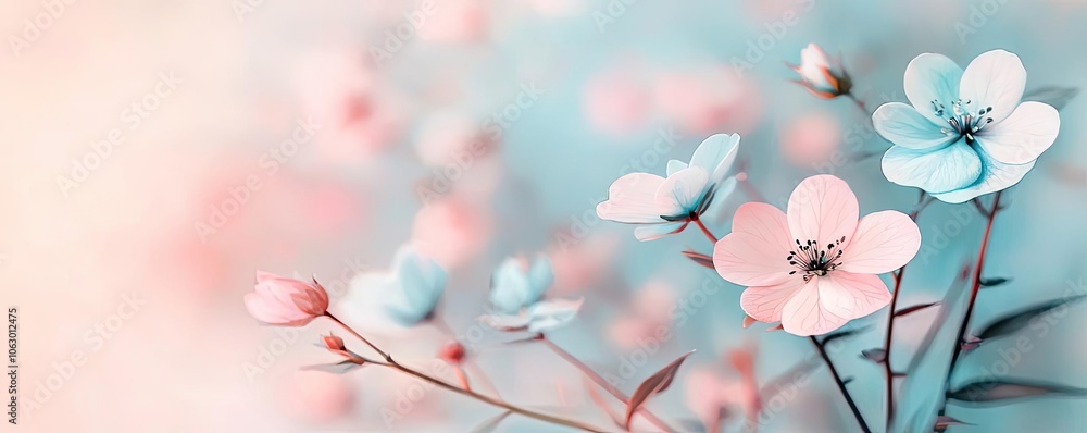 Delicate flowers in soft pastel colors against a dreamy blurred background. Delicate flowers in soft pastel colors against a dreamy blurred background.