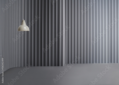 Decorative grey wall background and lamp concept, chair sofa and furniture design. Dark color floor.
