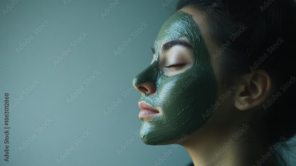 Relaxing Woman with Green Facial Mask in Profile Relaxing Woman with Green Facial Mask in Profile