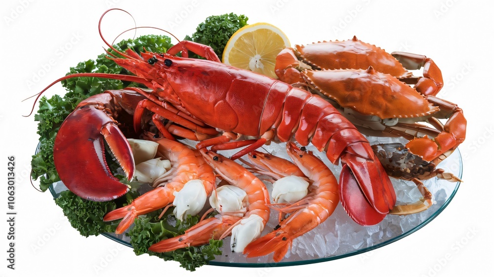 Fresh Lobster Crab and Shrimp on Ice Platter Fresh Lobster Crab and Shrimp on Ice Platter