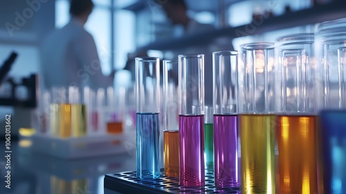 Colorful Liquids in Test Tubes in a Laboratory Setting