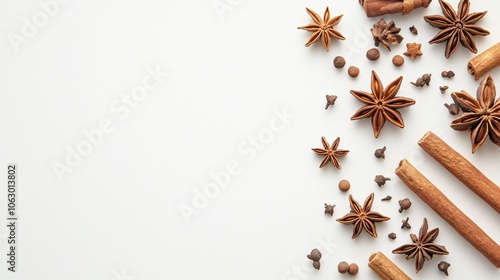Fototapeta Naklejka Na Ścianę i Meble -  Star Anise  Cinnamon Sticks  Cloves on White Background