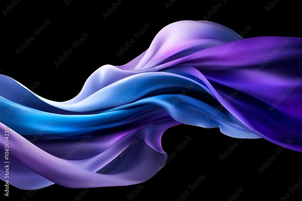 Abstract blue and purple flowing fabric on a black background. Abstract blue and purple flowing fabric on a black background.