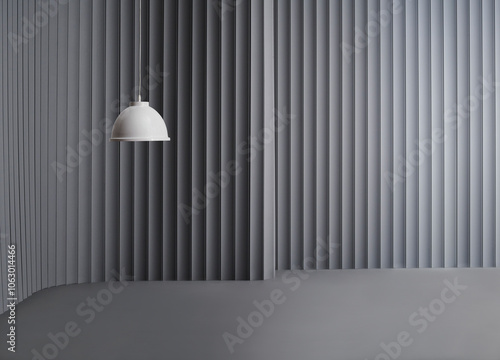 Decorative grey wall background and lamp concept, chair sofa and furniture design. Dark color floor.