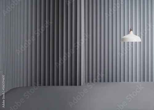 Decorative grey wall background and lamp concept, chair sofa and furniture design. Dark color floor.