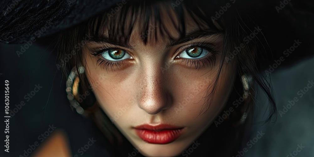 A girl with striking, piercing eyes and a trendy, fashionable look captivates attention with her unique style and expressive demeanor. A girl with striking, piercing eyes and a trendy, fashionable look captivates attention with her unique style and expressive demeanor.