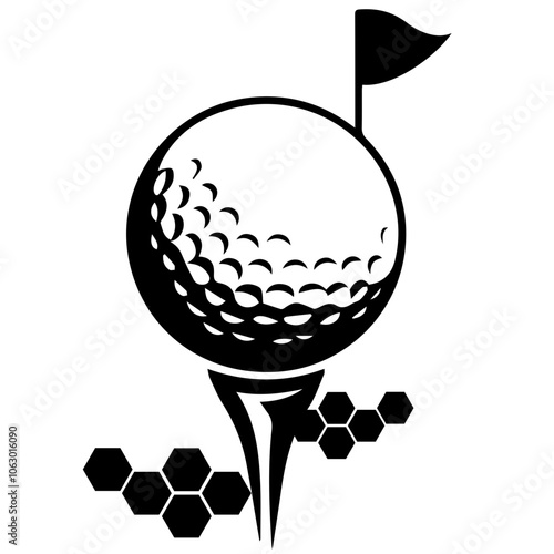 A black-and-white minimalist golf logo, featuring an abstract outline of a golf ball on a tee