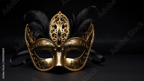 Elegant Venetian masquerade mask on black background 