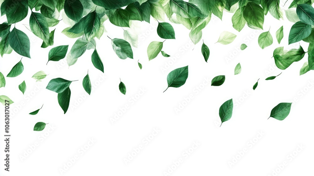 Green Leaves Falling on White Background Green Leaves Falling on White Background