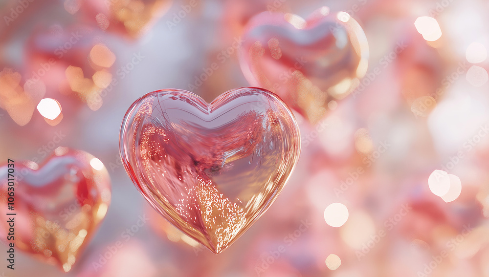 Fototapeta premium Pink flying hearts background. Love and romantic background. Valentine's day concept, Mother's day, engagement, proposal, wedding, dating, love hearts, celebrations, banner