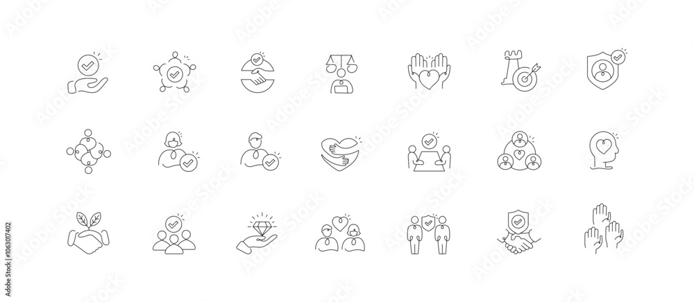 Trust and Reliability Icons Set | Line Style Vector Illustration for Business Integrity, Confidence, and Credibility