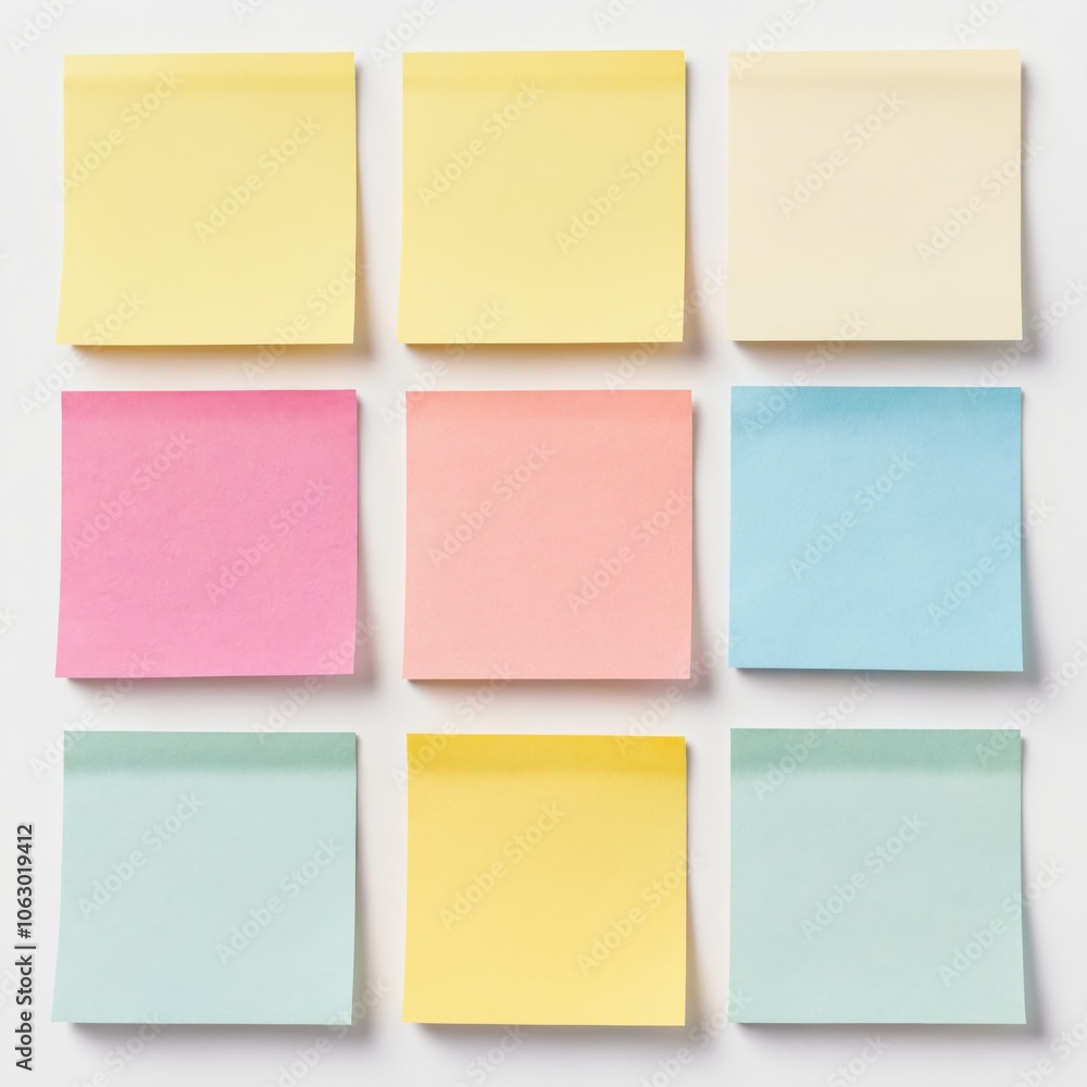 Blank pastel sticky notes on white background Blank pastel sticky notes on white background