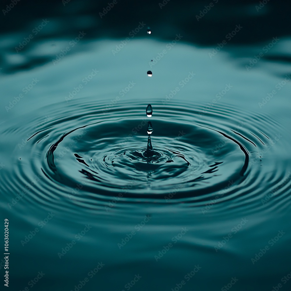A drop of water creates ripples on a tranquil surface.
