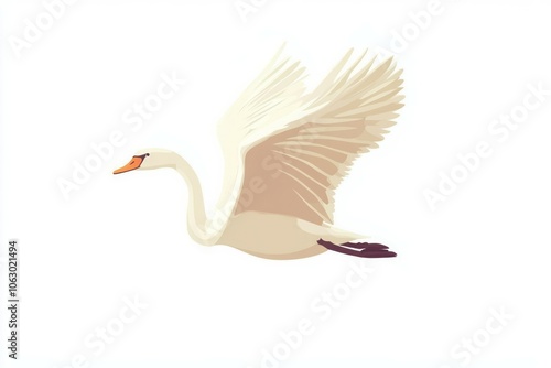 Fototapeta Naklejka Na Ścianę i Meble -  Cartoon hand drawn illustration of swan flying in the air on white background