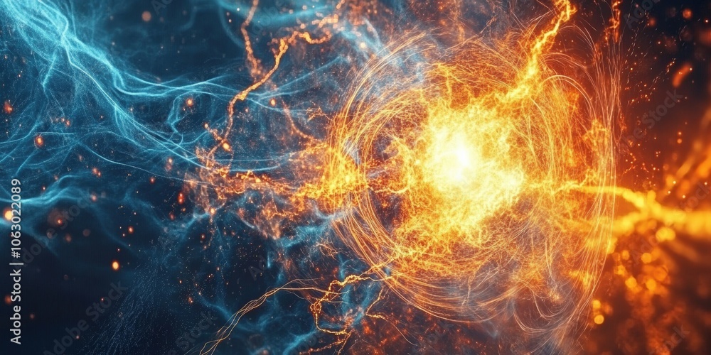 Obraz premium Abstract swirling blue and orange energy.