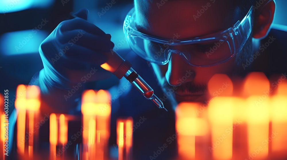 Close-up of a Scientist Holding a Pipette in a Laboratory Close-up of a Scientist Holding a Pipette in a Laboratory