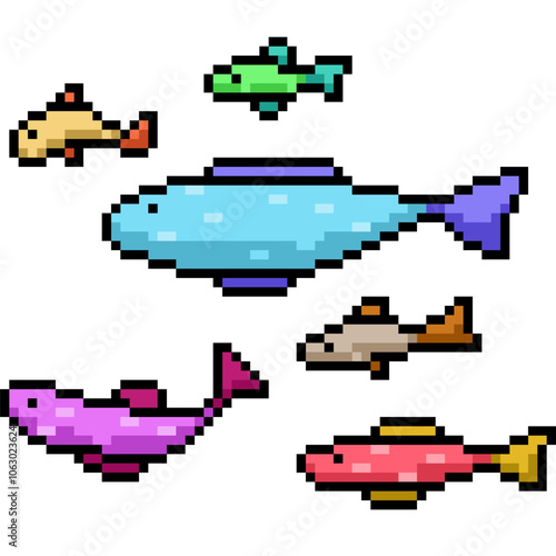 pixel art of colorful fish group