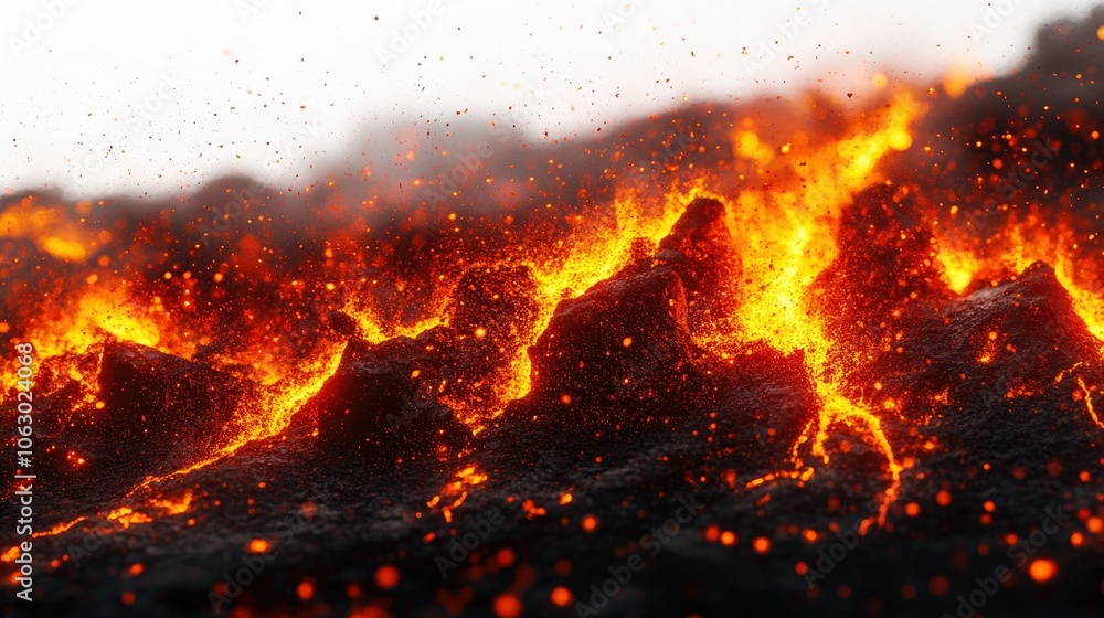 Fiery Lava Eruption with Glowing Ash and Sparks Fiery Lava Eruption with Glowing Ash and Sparks