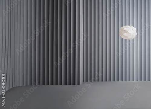 Decorative grey wall background and lamp concept, chair sofa and furniture design. Dark color floor.