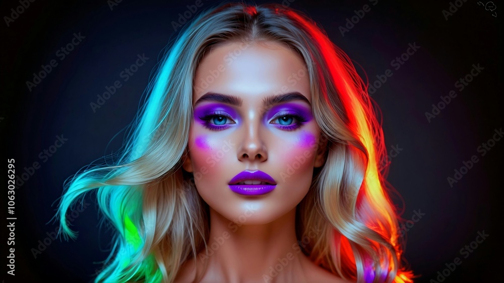 Obraz premium Portrait of a model in fluorescent light. 
