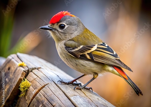 Sharp focus on a ruby-crowned kinglet.  A woodland wonder. photo