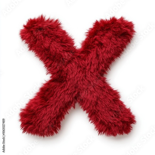 A fluffy red letter 'X' made of soft material.