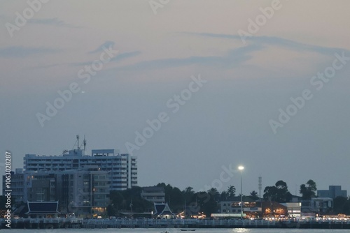city skyline at dusk