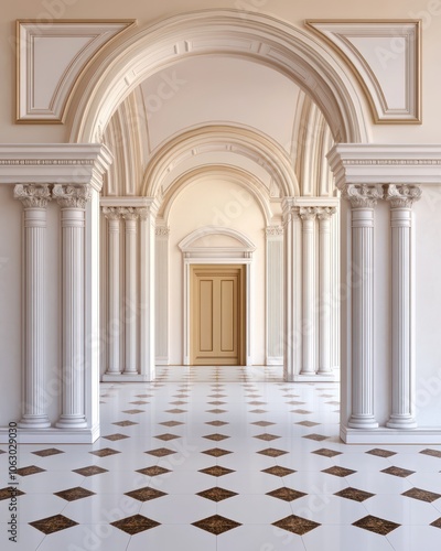 Intricate grand archway in a majestic European palace, showcasing exquisite architectural details and elegance.