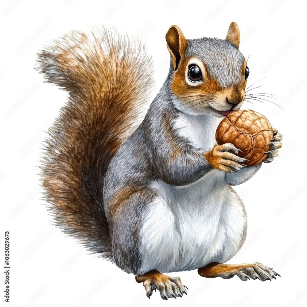 Watercolor squirrel with nut isolated transparent background Watercolor squirrel with nut isolated transparent background