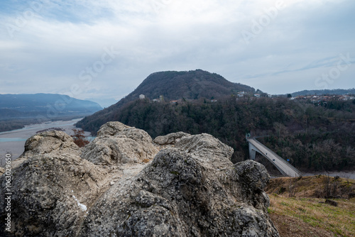 Bridge over the Tagliamento river at Pinzano, the picture has been taken from mount Pion where many german soldiers of the great war died photo