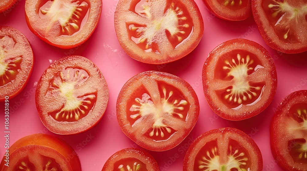 Top view of freshly sliced tomato and vegetable Top view of freshly sliced tomato and vegetable