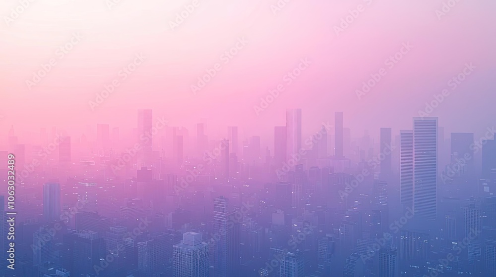City skyline at sunset with a blend of purple and pink hues, soft atmospheric view. City skyline at sunset with a blend of purple and pink hues, soft atmospheric view.