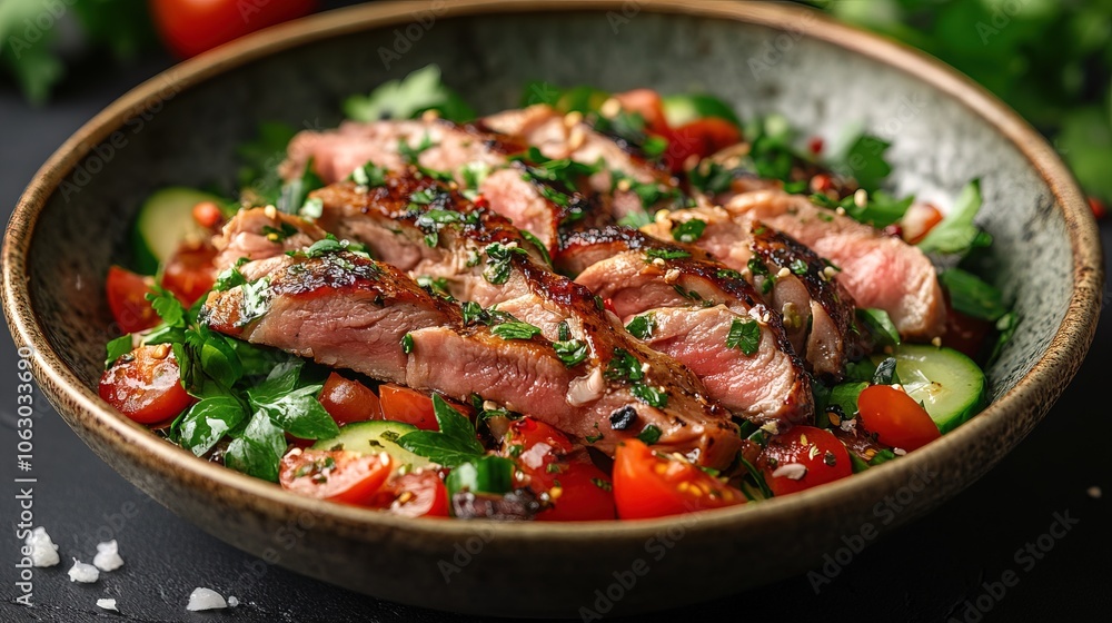 Smoked duck meat salad with natural fresh ingredients Smoked duck meat salad with natural fresh ingredients