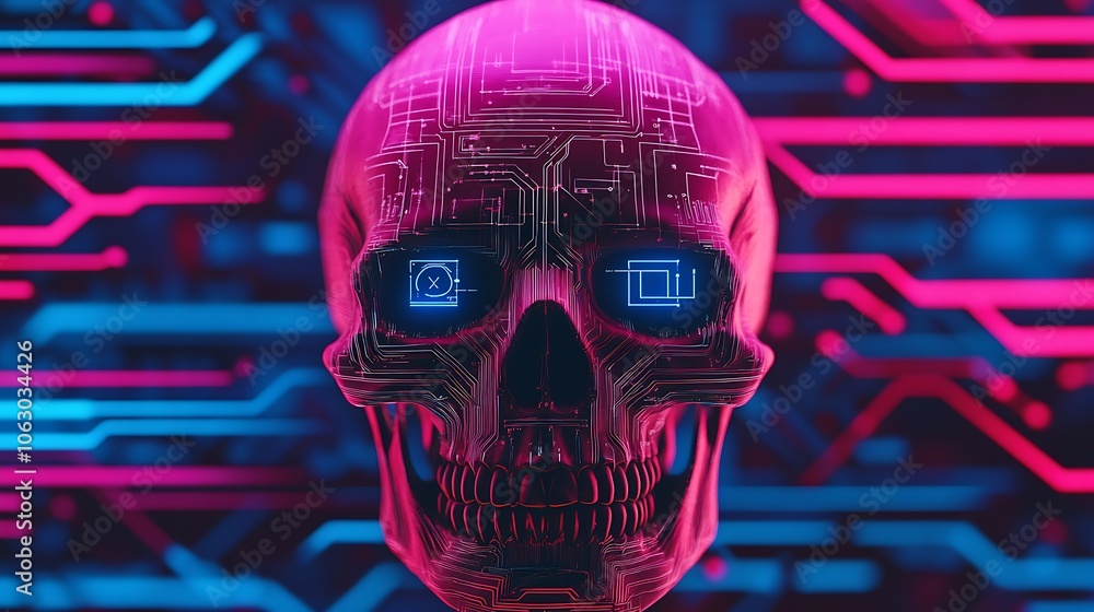 High-Tech Skull Art in Colorful Digital Design High-Tech Skull Art in Colorful Digital Design