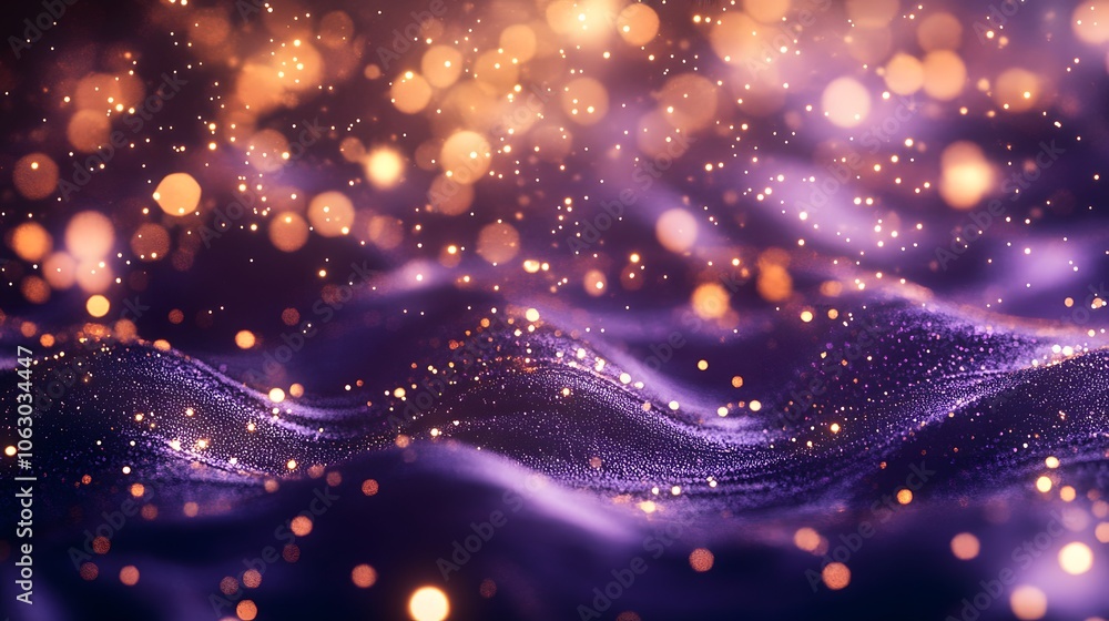 Obraz premium Abstract Purple and Gold Glitter Background with Bokeh Lights