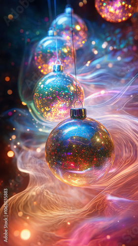 Enchanted Cosmic Display with Sparkling Christmas Orbs