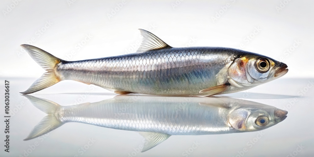 Low Light Photography of a Small Silver Herring Fish on White Background, Capturing Intricate Details and Textures in a Minimalist Style Low Light Photography of a Small Silver Herring Fish on White Background, Capturing Intricate Details and Textures in a Minimalist Style
