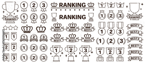 ランキングアイコン（シンプル線画のみ）トロフィー リボン メダル 表彰式