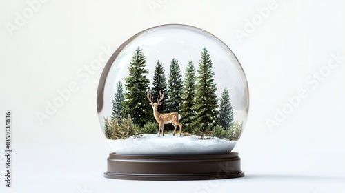 Snow Globe with Winter Forest and Deer Figurine