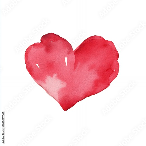 A hand-painted watercolor heart in shades of red and pink on a white background.