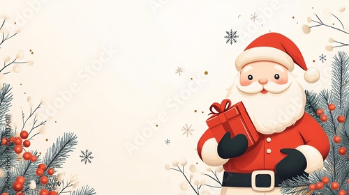 Christmas Card Design Template with Santa Claus and Winter Decor photo